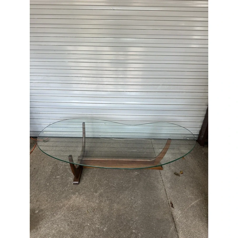 RARE ADRIAN PEARSALL MID CENTURY WALNUT COFFEE TABLE KIDNEY SHAPED GLASS